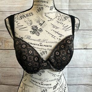 Aerie “Real Happy” Demi Bra Black Lace Underwire Lightly Lined Size 34DD